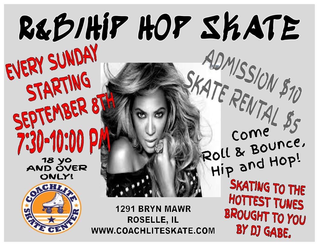 R&B / HIP HOP SKATE – Every Sunday Starting Sep 8th from 7:30pm – 10:00pm (18 Years and over only)